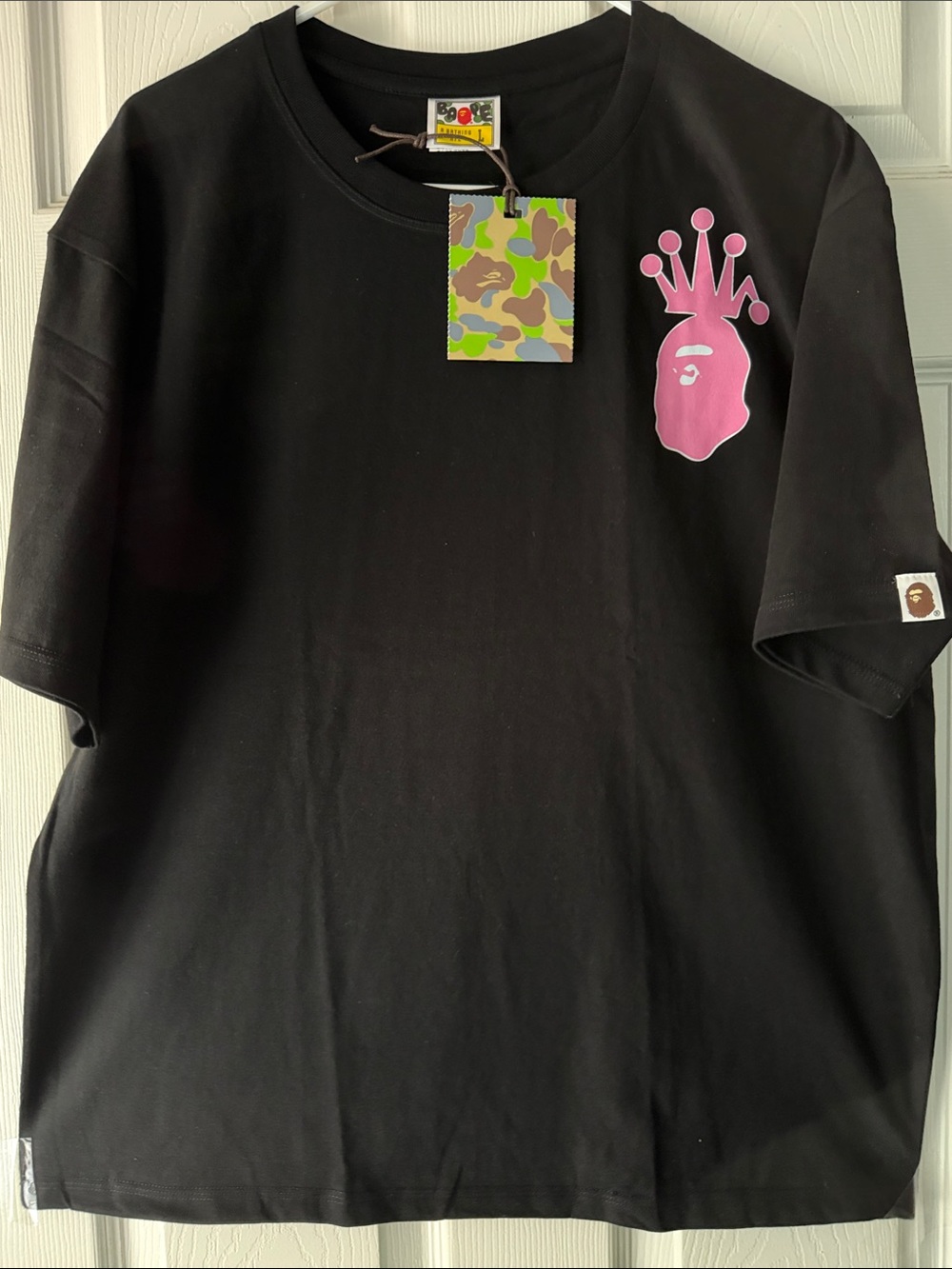 A Bathing Ape  Short Sleeve Tee with Pink Script Graphic Nwt